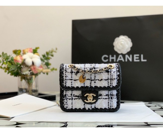 Chanel Tweed Braided Trim Mini Square Flap Bag AS2495 White 2022