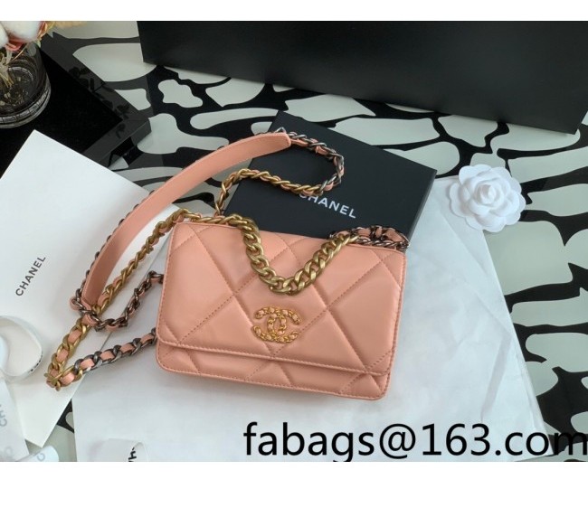 Chanel 19 Lambskin Wallet on Chain WOC AP0957 Pink/Matte Silver/Light Gold/Aged Gold 2022