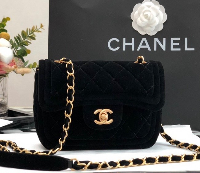 Chanel Velvet Mini Flap Bag AS2957 Black 2022