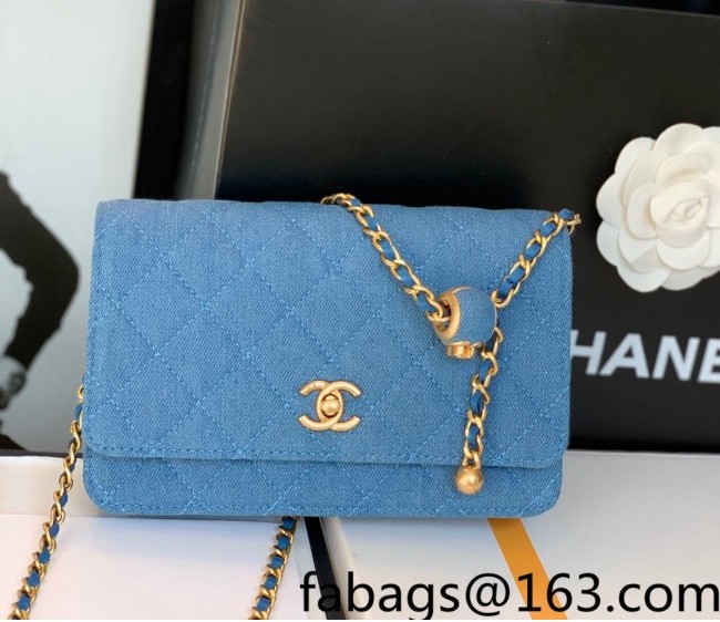 Chanel Denim Wallet on Chain WOC with Ball AP1450 Denim Blue 2022