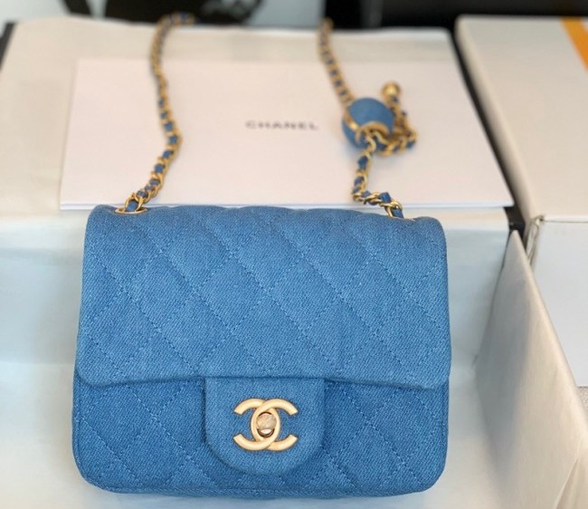 Chanel Denim Mini Sqaure Flap Bag with Ball AS1786 Denim Blue 2022