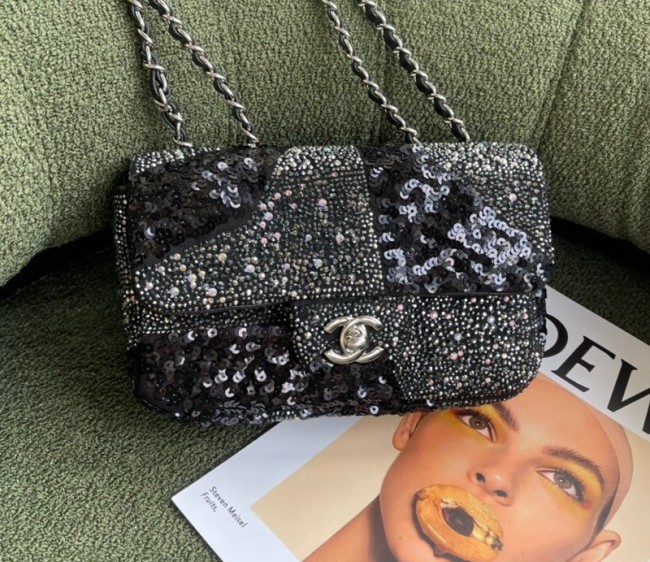 Chanel Crystal and Sequins Mini Flap Bag Black 2022 02