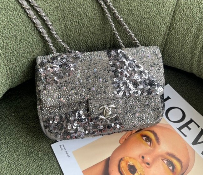 Chanel Crystal and Sequins Mini Flap Bag Silver 2022 01