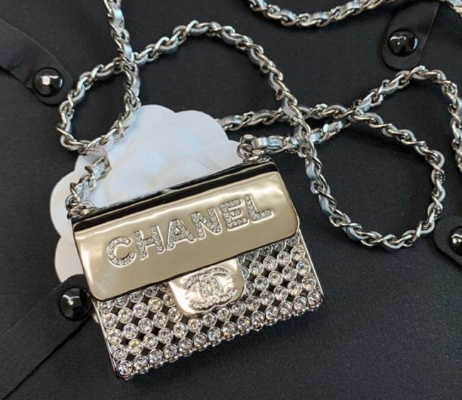 Chanel Metal Long Necklace/Tiny Bag AB7861 Silver/Crystal 2022