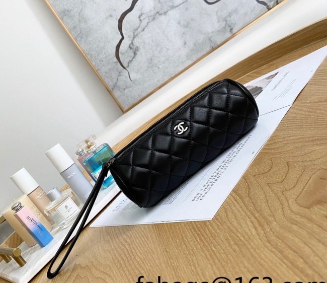 Chanel Lambskin Cosmetic Vanity Clutch Black 2022 09