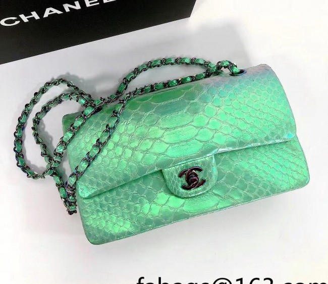 Chanel Pythonskin Embossed Leather Medium Calssic Flap Bag A01112 Neon Green 2022 07