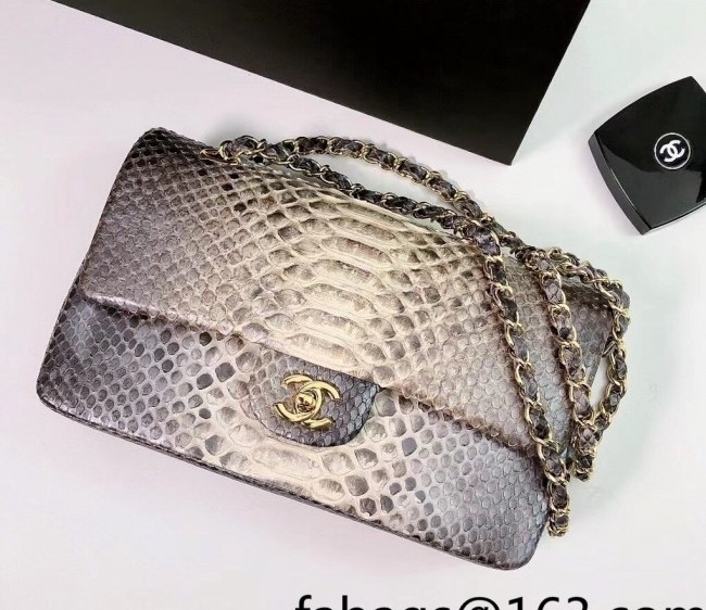 Chanel Pythonskin Embossed Leather Medium Calssic Flap Bag A01112 Gray 2022 06