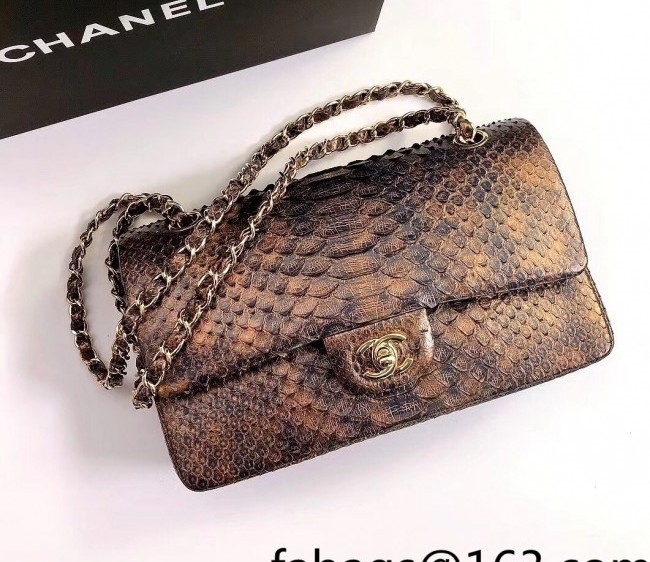 Chanel Pythonskin Embossed Leather Medium Calssic Flap Bag A01112 Gold 2022 04