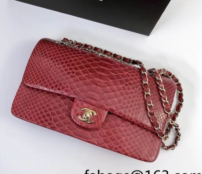 Chanel Pythonskin Embossed Leather Medium Calssic Flap Bag A01112 Burgundy 2022 03