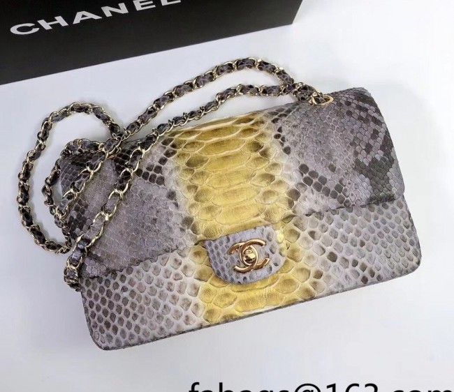 Chanel Pythonskin Embossed Leather Medium Calssic Flap Bag A01112 Gray/Yellow 2022 04