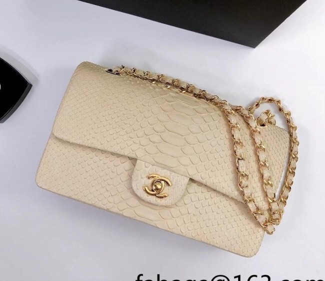 Chanel Pythonskin Embossed Leather Medium Calssic Flap Bag A01112 Nude 2022 02