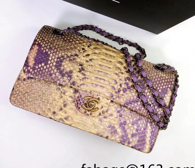 Chanel Pythonskin Embossed Leather Medium Calssic Flap Bag A01112 Purple 2022 01