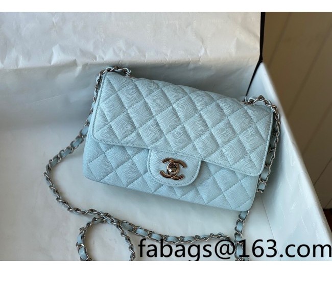 Chanel Grained Calfskin Classic Mini Flap Bag A69900 Light Blue/Silver 2022