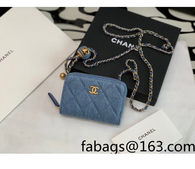 Chanel Denim Clutch with Chain and Ball AP2462 Light Blue 2022