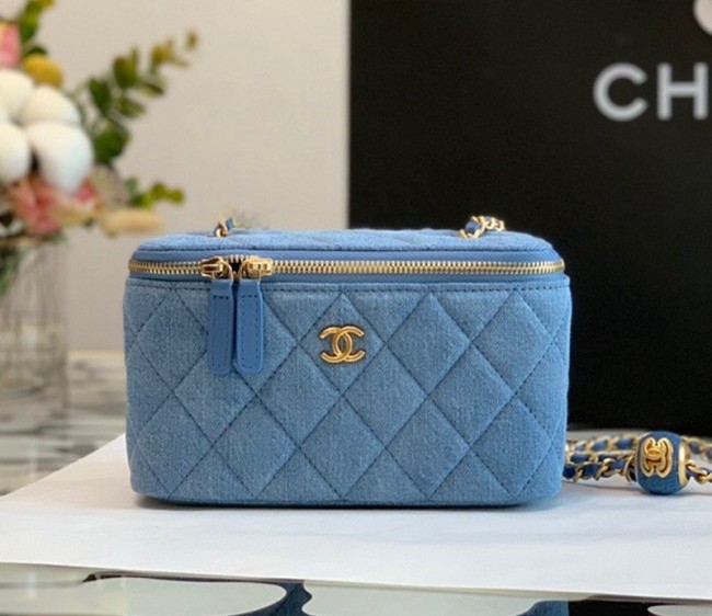 Chanel Denim Vanity Clutch with Chain and Ball AP2303 Light Blue 2022