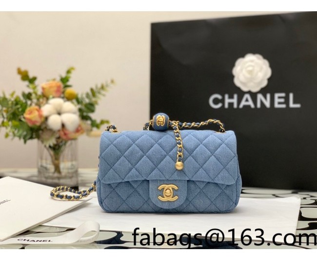 Chanel Denim Mini Flap Bag with Ball AS1787 Light Blue 2022 33