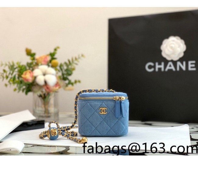 Chanel Denim Small Vanity with Chain and Ball AP1447 Light Blue 2022