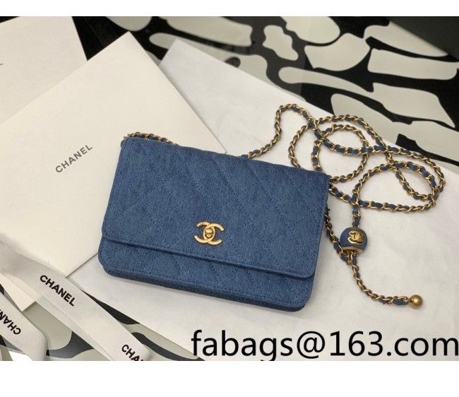 Chanel Denim Wallet on Chain WOC with Ball AP1450 Dark Blue Blue 2022 28