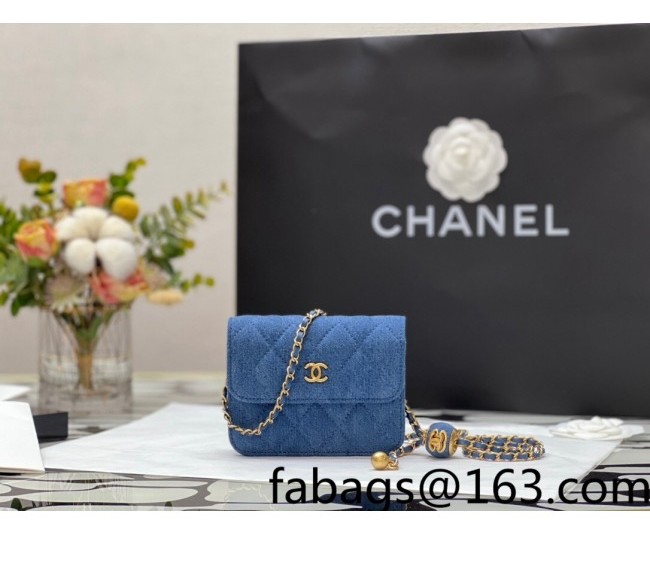 Chanel Denim Clutch with Chain and Ball AP1628 Dark Blue 2022 26