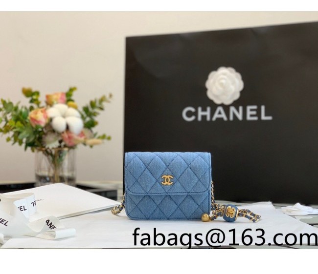 Chanel Denim Clutch with Chain and Ball AP1628 Light Blue 2022 25