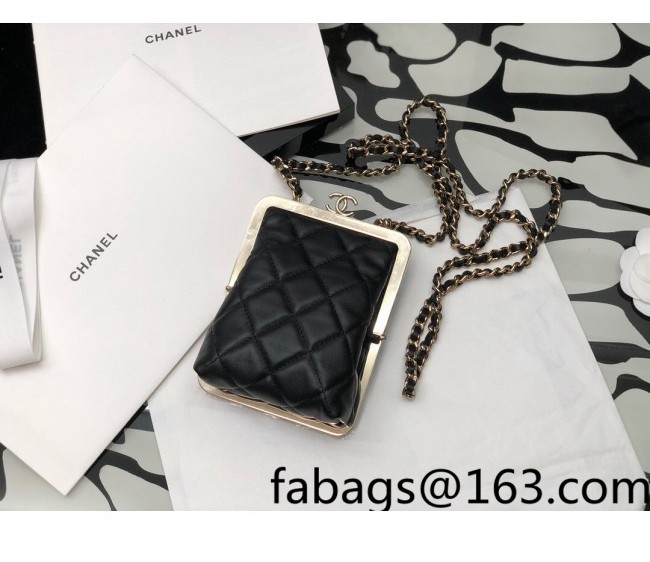 Chanel Lambskin & Plexi Clutch with Chain AP2496 Black 2022