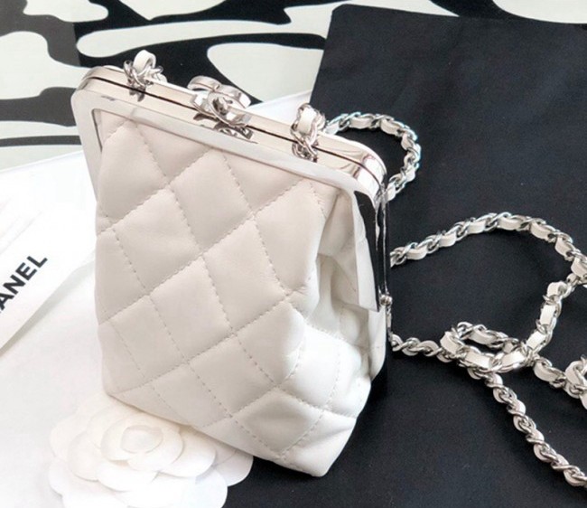 Chanel Lambskin & Plexi Clutch with Chain AP2496 White 2022