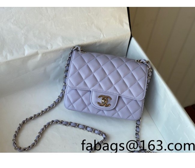 Chanel Grained Calfskin Classic Mini Sqaure Flap Bag A35200 Light Purple/Silver 2022