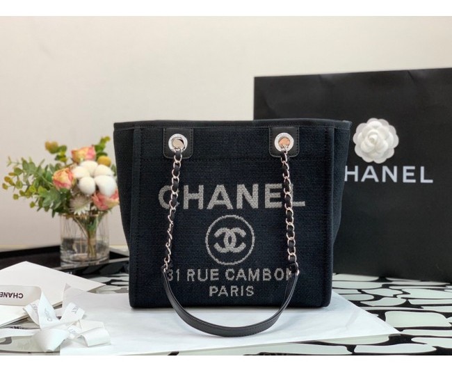 Chanel Deauville Mixed Fibers Small Shopping Bag A66941 Black 2022 07