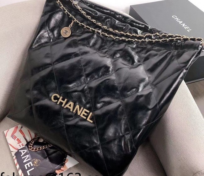 Chanel 22 Shiny Calfskin Large Shopping Bag AS3262 Black/Gold 2022