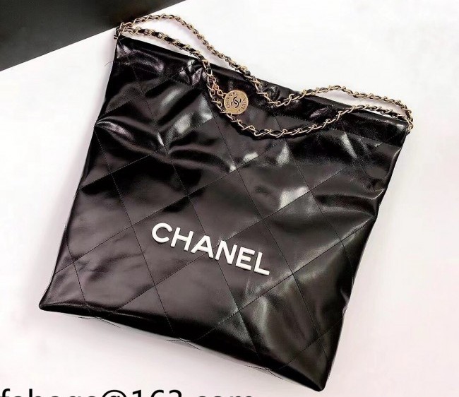 Chanel 22 Shiny Calfskin Medium Shopping Bag AS3261 Black/White 2022
