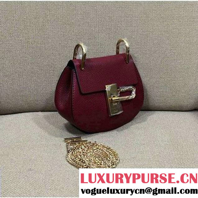 Chloe Nano Drew Shoulder Bag In Calfskin Burgundy 2016 (2B080-6051703 )