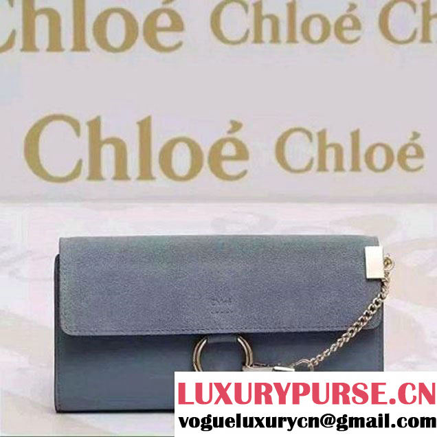 Chloe Faye Clutch Bag In Blue Suede&Calf Leather (2A137-6031201 )