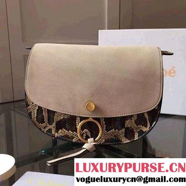 Chloe Kurtis Shoulder Bag in Small Grain, Smooth Calfskin & Python Beige 2016 (Chloe-6082715 )