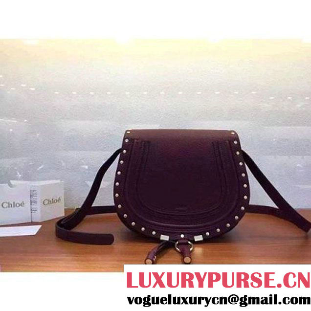 Chloe Marcie Bag In Burgundy Grained Calfskin With Studs 24cm (1B067-6011410 )