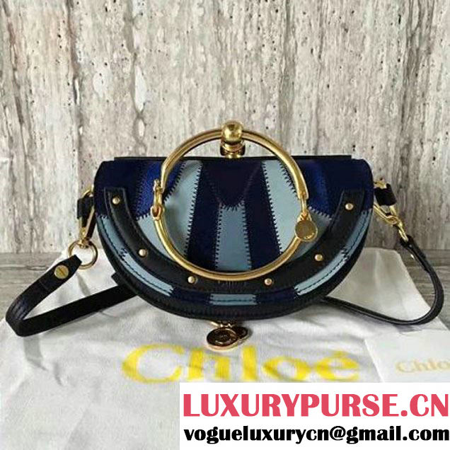 Chloe Small Nile Minaudière Bag In Calfskin & Suede Leather Pathwork Blue 2017 (2A011-7052704 )