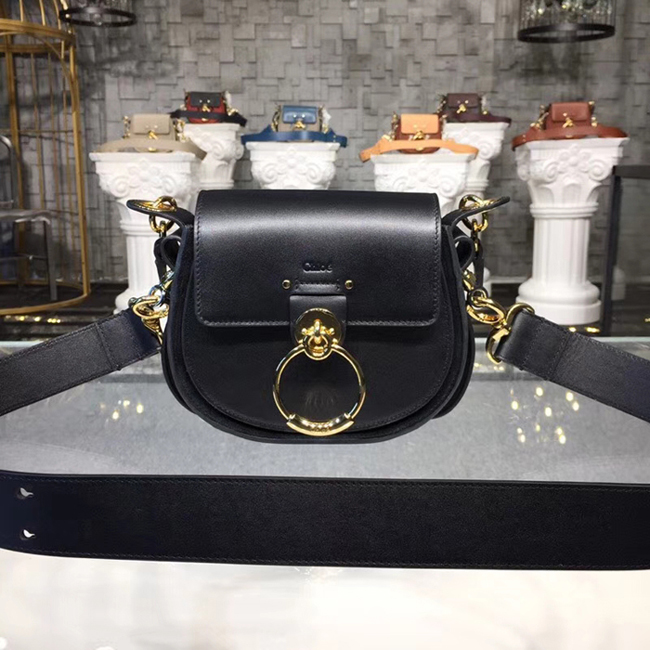 Chloe Small Tess Bag In Shiny Suede Calfskin Black 2018