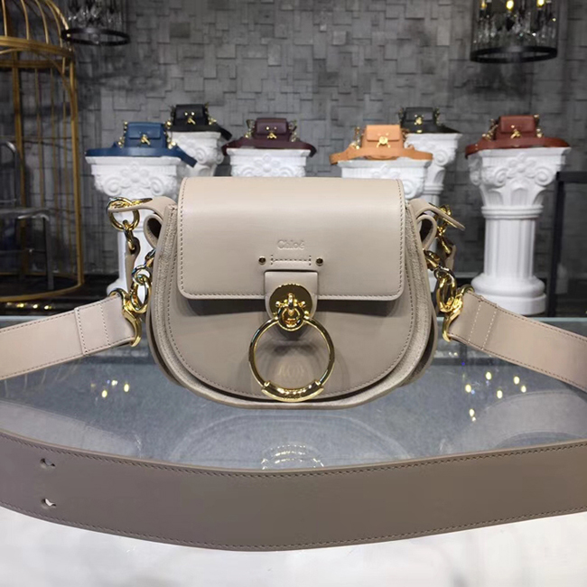 Chloe Small Tess Bag In Shiny Suede Calfskin Beige 2018