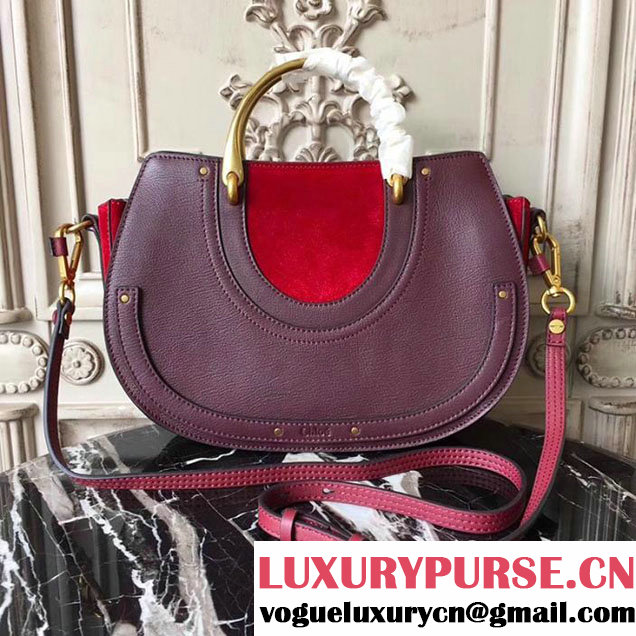 Chloe Pixie Round Double-Handle Shoulder 29cm Bag Suede Calfskin Leather Fall Winter 2017 Collection Burgundy