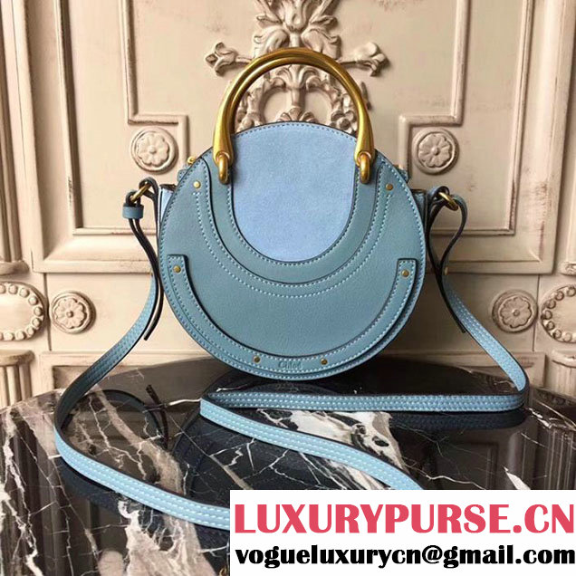 Chloe Pixie Round Double-Handle Shoulder 20cm Bag Suede Calfskin Leather Fall Winter 2017 Collection Light Blue