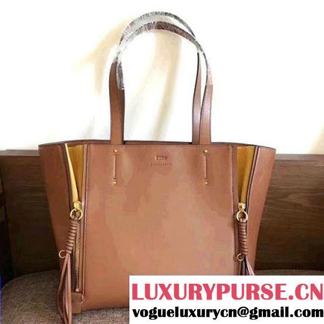 Chloe Leather and Suede Tasselled Half-Zips Milo Medium Tote Bag 3S1271 Brown 2017 (2B080-7010505 )