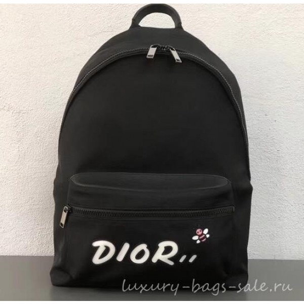 Dior Nylon Bee DIOR X KAWS Rider Backpack Bag Black with White Logo 2019