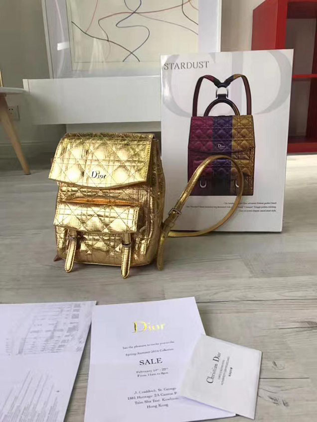 Christian Dior Stardust Cannage Stitched Small Backpack Patent Lambskin Leather Fall Winter 2017 Collection Gold