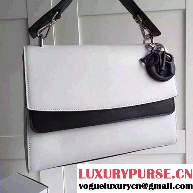 Dior Be Dior Double Flap Bag In White/Black Calfskin Summer 2016 (1A076-6041504 )