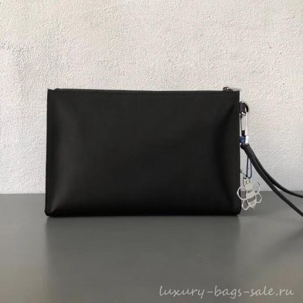 Dior Nylon Bee DIOR X KAWS Pouch Clutch Bag Black with Blue Logo 2019