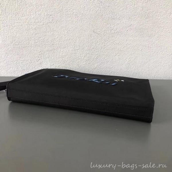 Dior Nylon Bee DIOR X KAWS Pouch Clutch Bag Black with Blue Logo 2019