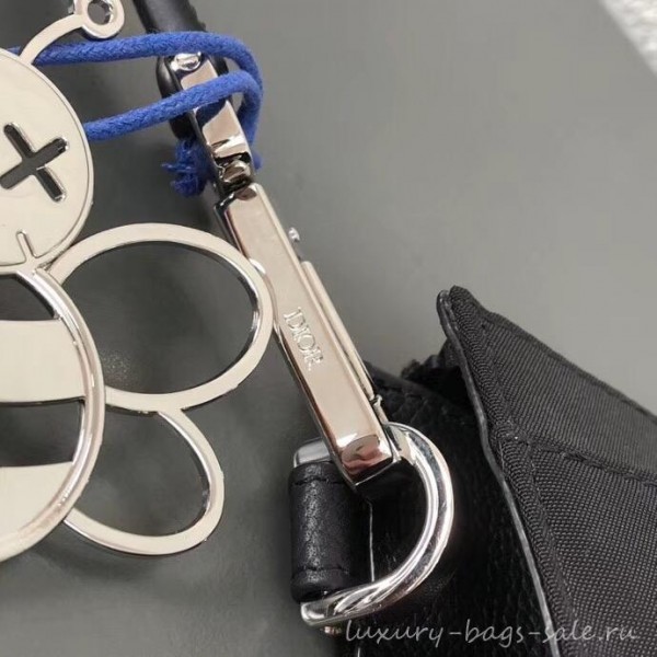 Dior Nylon Bee DIOR X KAWS Pouch Clutch Bag Black with Blue Logo 2019