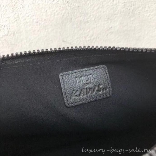 Dior Nylon Bee DIOR X KAWS Pouch Clutch Bag Black with Blue Logo 2019