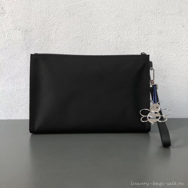 Dior Nylon Bee DIOR X KAWS Pouch Clutch Bag Black with White Logo 2019