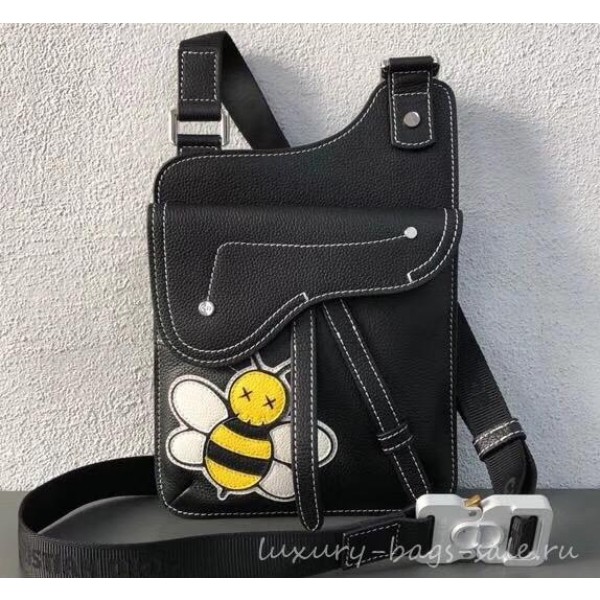 Dior Grained Calfskin Saddle Messenger Bag DIOR x KAWS Black 2019