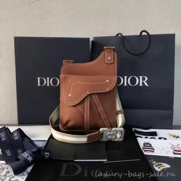 Dior Grained Calfskin Saddle Messenger Bag Brown 2019